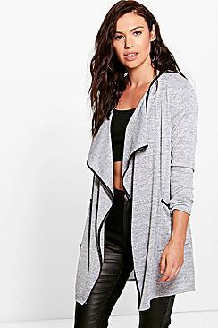 Boohoo Holly Pu Trim Fine Gauge Cardigan