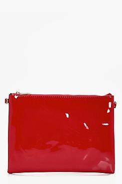 Boohoo Faye Patent Zip Top Clutch