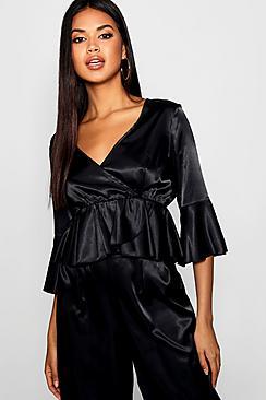 Boohoo Satin Wrap Blouse
