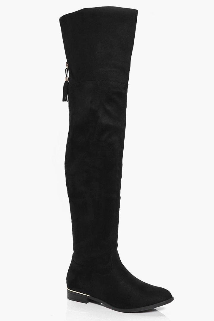 Boohoo Iris Flat Over The Knee Boot Black