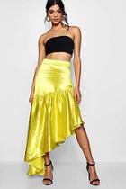 Boohoo Satin Asymetric Ruffle Maxi Skirt