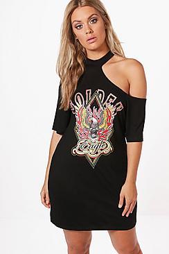 Boohoo Plus Maddie Cut Out Neck Band Dress