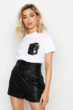 Boohoo Snake Foil Pocket Graphic Tee