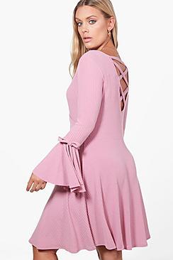 Boohoo Plus Olivia Cross Back Ribbed Skater Dress