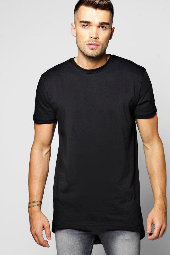 Boohoo Longline Scoop Hem T Shirt Black