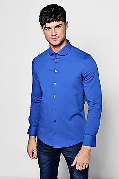Boohoo Slim Fit Stretch Penny Collar Shirt