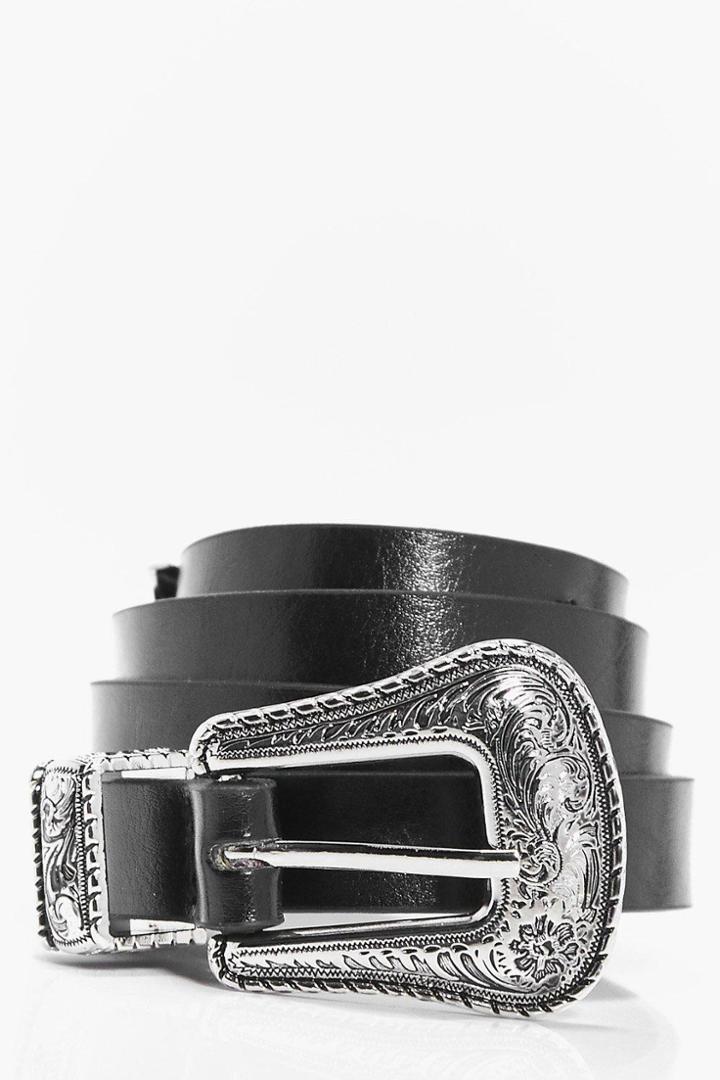 Boohoo Skye Slim Western Buckle Boyfriend Belt Black