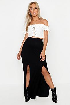 Boohoo Plus Jersey Split Basic Maxi Skirt