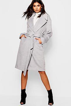 Boohoo Belted Brushed Wool Look Coat