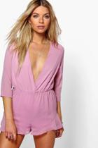 Boohoo Nia Frill Hem Chiffon Wrap Playsuit Rose