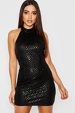 Boohoo Sequin High Neck Bodycon Dress