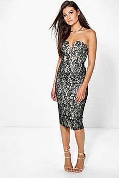 Boohoo Boutique Tess Metallic Lace Bandeau Dress