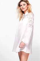 Boohoo Petite Natalie Lace Panel Tie Neck Shift Dress