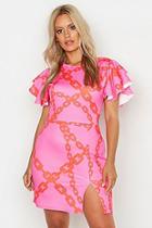 Boohoo Plus Chain Print Angel Sleeve Bodycon Dress