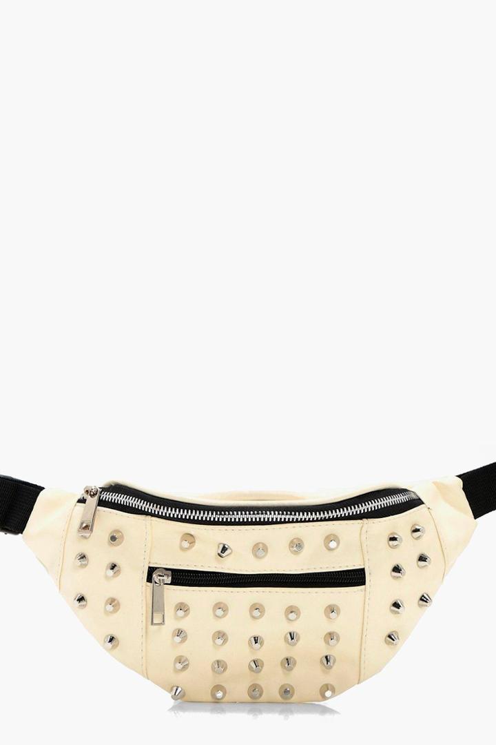 Boohoo Lily Large Stud Bumbag Cream