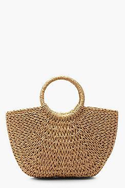 Boohoo Circle Handle Straw Bag - Large