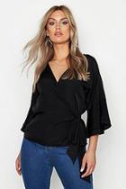 Boohoo Plus Tiered Sleeve Tie Waist Wrap Blouse