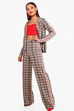 Boohoo Tara Sport Stripe Wide Leg Check Trouser