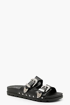 Boohoo Hannah Buckle Detail Footbed Sandals