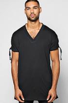 Boohoo Longline Tie Turn Up Sleeved Tee