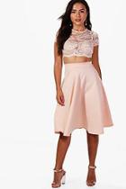 Boohoo Petite Natasha Lace Crop And Full Midi Skirt Co-ord