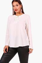 Boohoo Plus Fliss Lace Up Front Flare Sleeve Tunic Top