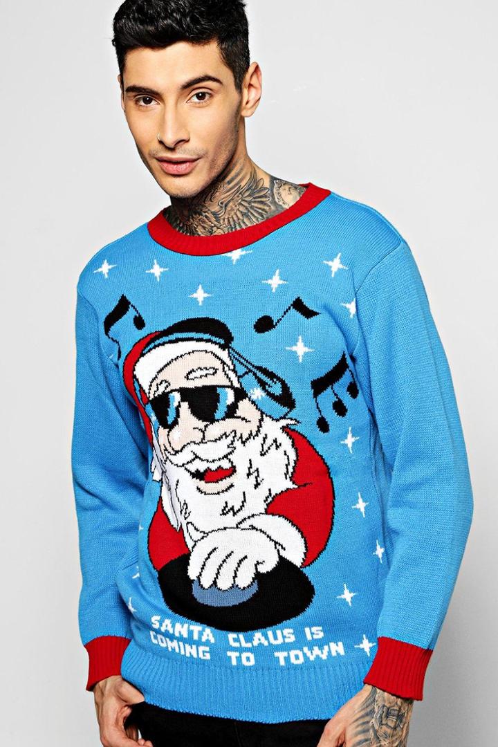 Boohoo 'santa Claus Is Coming' Christmas Jumper Blue