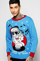 Boohoo 'santa Claus Is Coming' Christmas Jumper Blue