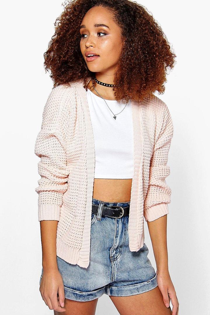 Boohoo Maria Waffle Knit Cardigan Nude
