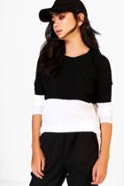 Boohoo Zoe Ribbed Colourblock Raglan T-shirt Black