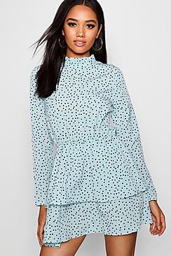 Boohoo Petite Woven Spot Print Rara Skater Dress