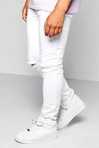 Boohoo Skinny Fit Ripped Knee Rigid White Jeans