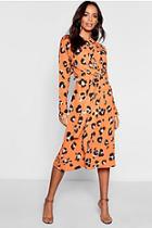 Boohoo Leopard Wrap Detail Waist Midi Dress
