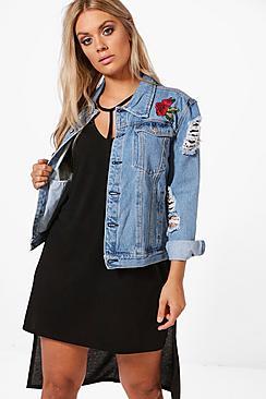 Boohoo Plus Lauren Embroidered Denim Jacket