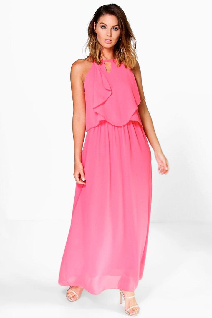 Boohoo Zigournie Chiffon Maxi Dress Coral