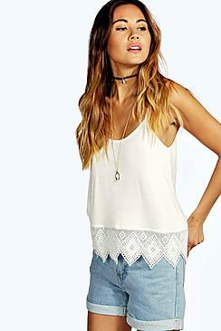 Boohoo Charlotte Crochet Hem Trim Swing Cami