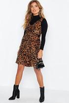 Boohoo Leopard Print Cord V Neck Pocket Detail Belted Mini Dress