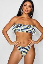 Boohoo Stripe Pineapple Frill Bandeau Bikini Set