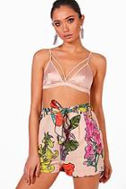 Boohoo Audrey Floral Tie Belt Shorts