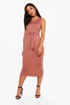 Boohoo Jess Tie Front Detail Midi Dress Rose