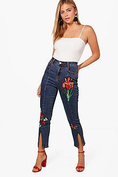 Boohoo Corrine Split Seam Front Embroidered Skinny Jeans