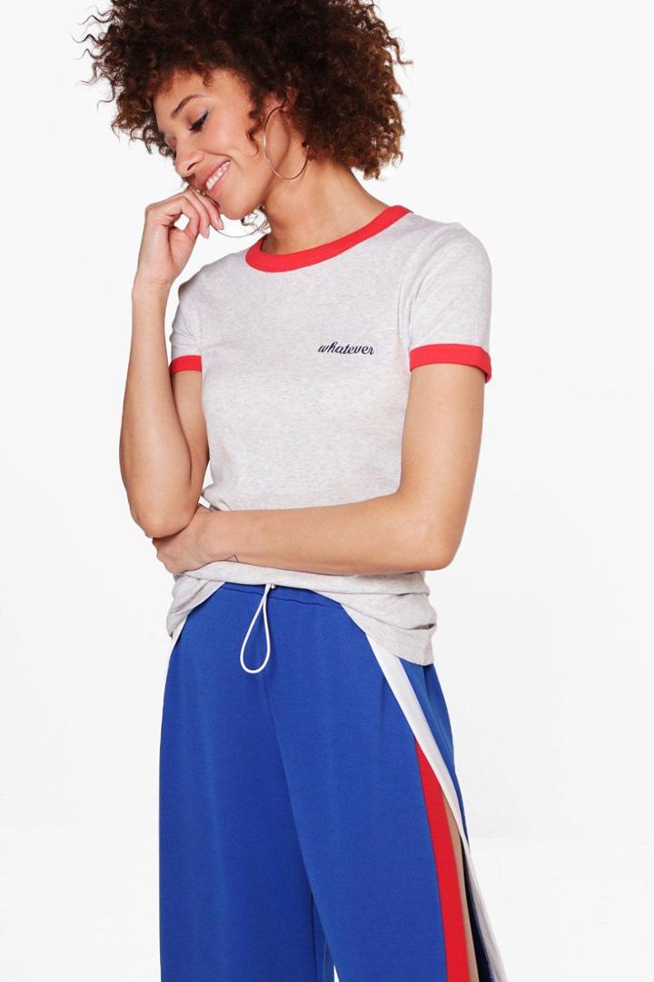 Boohoo Elsa Whatever Contrast Ringer Tee Grey