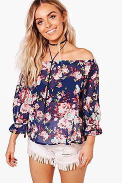Boohoo Skye Floral Bardot Top