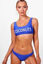 Boohoo Algarve Coconuts Slogan High Leg Crop Bikini