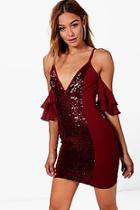 Boohoo Ivy Sequin Panel Cold Shoulder Bodycon Dress