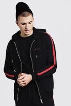 Boohoo Man Signature Zip Hoodie With Red Tape