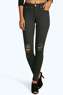 Boohoo Loren Mid Rise Distressed Knee Skinny Jeans
