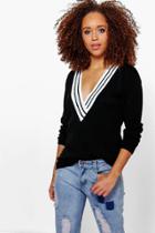 Boohoo Nicole V Neck Sports Rib Jumper Black