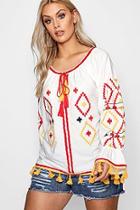 Boohoo Plus Leah Embroidered Smock Top