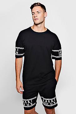 Boohoo Man Panel Print Drop Armhole T-shirt & Short Set